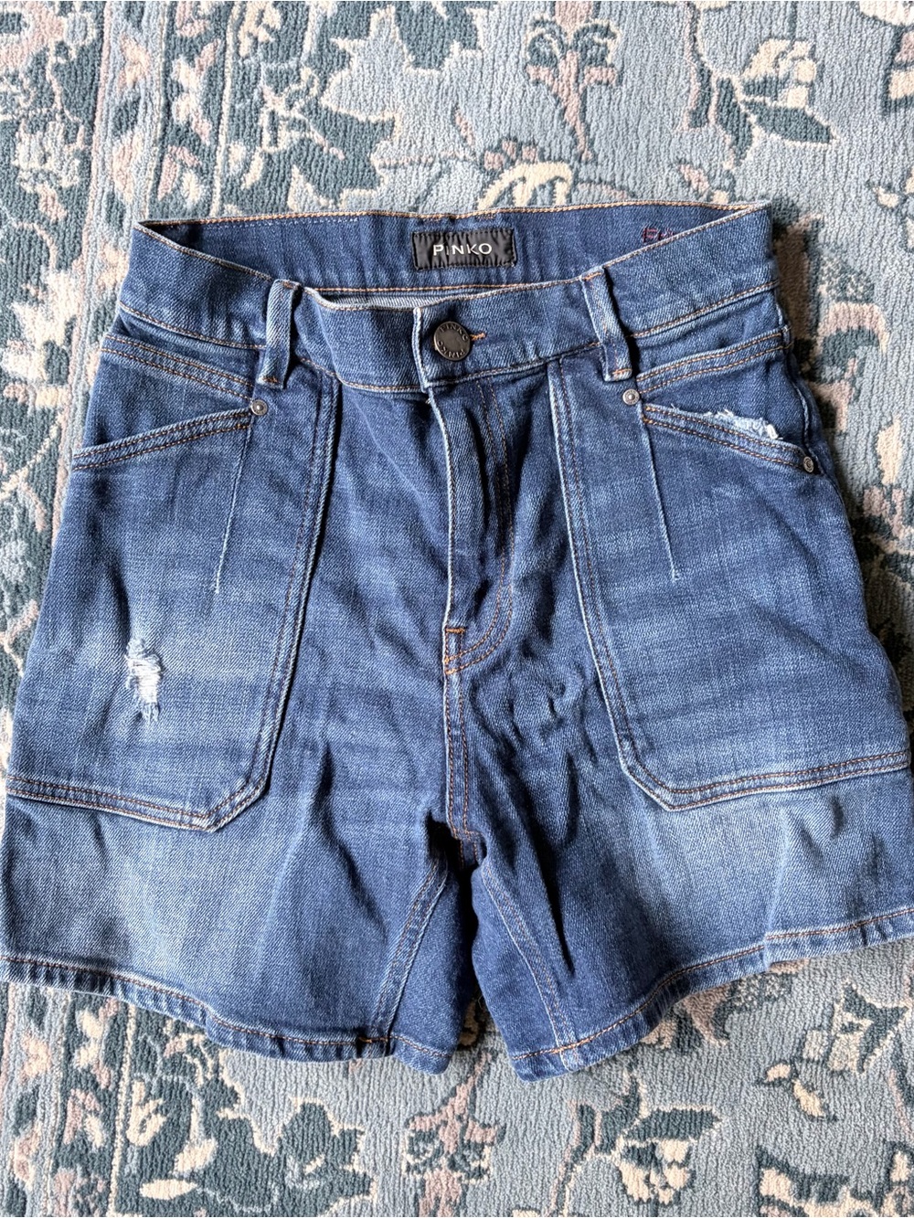Pinko Distressed Blue Denim High-Rise Shorts